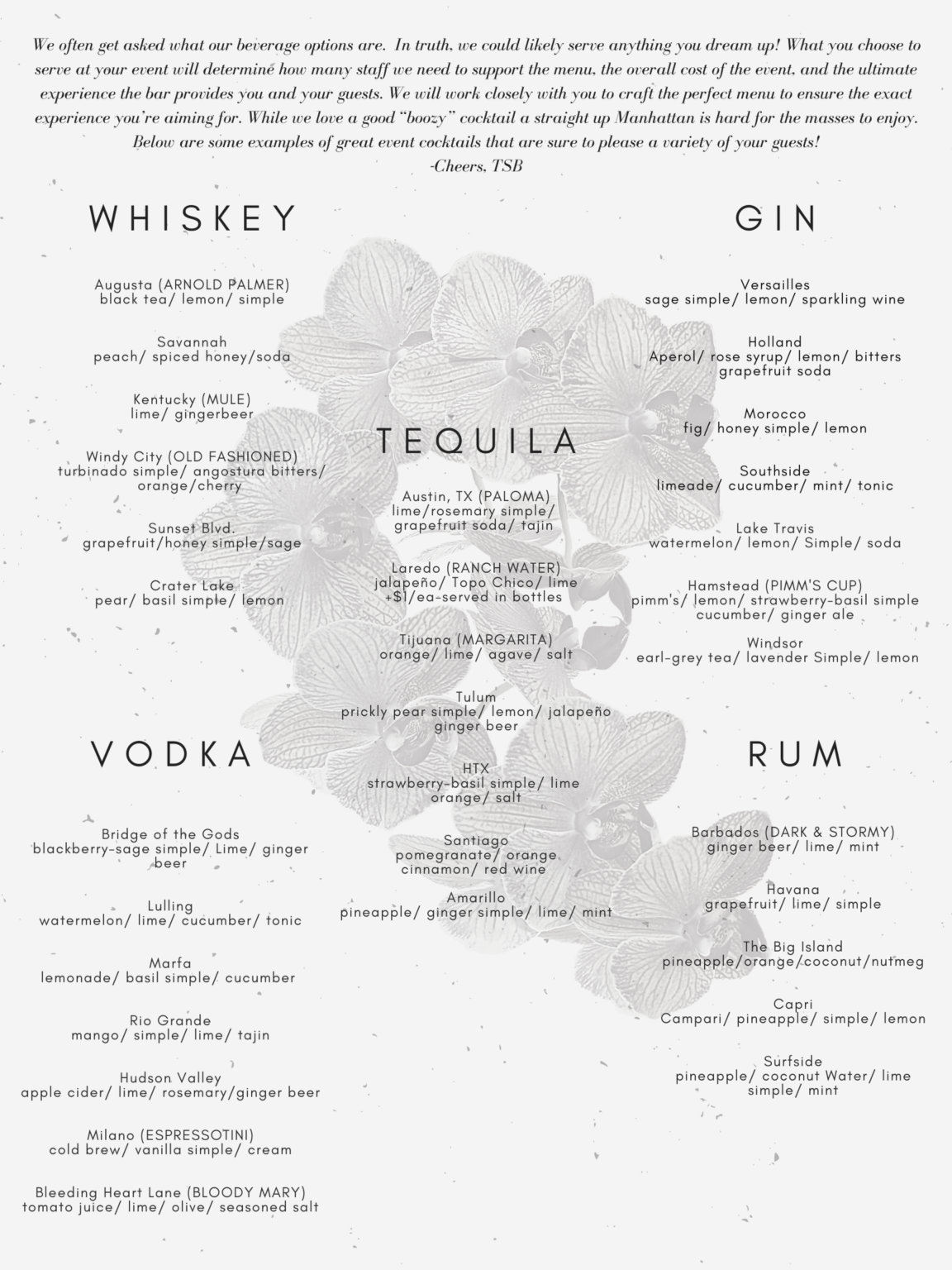 Cocktail Menu- The Traveling Spirit Mobile Bar